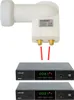 A satellite LNB and two satellite receivers are shown against a white background. Produktbild-Vorschau
