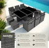 An outdoor rattan furniture set with a table and chairs by a swimming pool. Náhled obrázku produktu