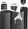 Close-up and rolled view of a grey PVC privacy fence material, with measurement callouts. Produktbild-Vorschau