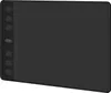 A black graphic tablet is shown from a slightly elevated side angle against a black background. Produktbild-Vorschau