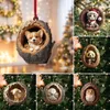 A collage of Christmas ornaments featuring various woodland animals inside hollowed-out tree trunks or egg-shaped decorations, set against a blurred background of Christmas trees and lights. Produktbild-Vorschau