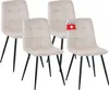 Four beige upholstered dining chairs with black metal legs are arranged in a cluster. Náhled obrázku produktu