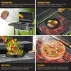 A collage of four images showcasing different accessories and uses of a charcoal grill. Produktbild-Vorschau