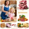 A collage of images showing a mother and daughter using an immersion blender, along with various food items. Produktbild-Vorschau