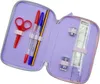 An open pencil case with various stationery items inside. Voir les images du produit