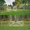 A split image showing two different wooden fences with gates in garden settings. Náhled obrázku produktu