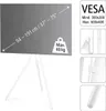 A diagram showing a TV stand with dimensions and weight capacity, along with VESA mount information and detail shots of the stand's construction. Voir les images du produit