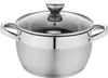 A stainless steel pot with a glass lid and handles, presented on a white background. Produktbild-Vorschau