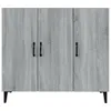 A grey wooden sideboard with three doors and black handles, standing on black legs. Produktbild-Vorschau