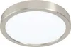 A close-up studio shot of a round, flush-mount LED ceiling light with a brushed nickel finish and a white plastic diffuser. Produktbild-Vorschau