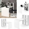 A collage of images showing a white desk with a shelving unit, presented from different angles and in different settings. Podgląd zdjęcia produktu