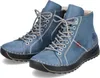 A pair of blue women's boots with laces and a thick sole, presented on a white background. Voir les images du produit