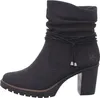 A black women's boot with a block heel and decorative lacing. Voir les images du produit