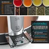 A close-up of a kettle's base with a digital display and a graphic overlay detailing features of a kettle and toaster. Produktbild-Vorschau
