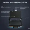 A marketing image of a black electric contact grill with text overlays highlighting its features. Produktbild-Vorschau