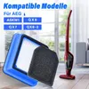 A collage showing vacuum cleaner filters and a red stick vacuum cleaner. Produktbild-Vorschau