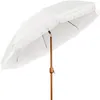 A white fringed umbrella on a wooden pole, angled upwards against a white background. Produktbild-Vorschau