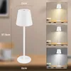 A white LED table lamp is shown with dimensions and different lighting settings. Náhľad obrázku produktu