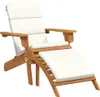 A wooden Adirondack chair with a white cushion and a matching footrest, shown against a white background. Podgląd zdjęcia produktu