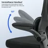 Close-up of an adjustable armrest on an office chair, with text and graphics highlighting its adjustability. Produktbild-Vorschau