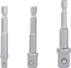 Three metal socket adapters are displayed against a white background. Produktbild-Vorschau