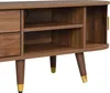 A close-up view of the lower section of a wooden TV stand, showing its legs and storage compartments. Anteprima dell’immagine prodotto