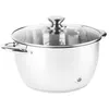 A stainless steel cooking pot with a glass lid, shown from the front on a white background. Podgląd zdjęcia produktu