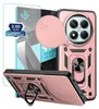 A product shot showcasing a rose gold phone case with a built-in ring stand and a screen protector. Produktbild-Vorschau