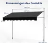 A diagram showing the dimensions of a black awning with support poles. Anteprima dell’immagine prodotto