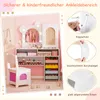 A child's vanity set with a mirror, drawers, and a chair, displayed in a pink room. Produktbild-Vorschau