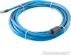 A coiled blue pipe with a gray inner cable and a gray connector, presented on a white background. Produktbild-Vorschau