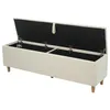 An open storage bench with a beige upholstered exterior and a black interior. Produktbild-Vorschau
