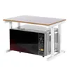 A microwave oven is placed on a shelf, which is part of a two-tier shelf unit. Voir les images du produit