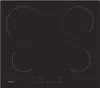 A top-down view of a black induction hob with four cooking zones and control buttons at the bottom. Produktbild-Vorschau