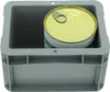 A gray plastic storage box with a single tin can inside. Produktbild-Vorschau