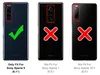 Three smartphone backs are shown, with one marked with a green checkmark and the other two with red X's, indicating compatibility. Anteprima dell’immagine prodotto