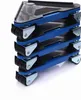 A stack of four blue and black furniture dollies with silver wheels. Podgląd zdjęcia produktu