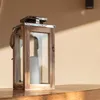 Lanterne solaire chic en bois naturel et inox effet bougie Voir les images du produit 4