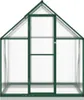 A front view of a green greenhouse with a clear roof and walls, and a door in the center. Produktbild-Vorschau
