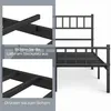 Close-up views of a black metal bed frame assembly, showing how to connect parts. Podgląd zdjęcia produktu