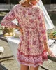 ASKSA Dámské letní šaty s 3/4 rukávem a výstřihem do V Boho Náhled obrázku produktu 4