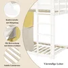 Close-up details of a white bunk bed, highlighting features like a slide, bed curtain, and sturdy slats, with accompanying German text labels. Produktbild-Vorschau