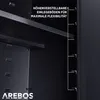 Close-up view of the interior of a black metal cabinet, showing adjustable shelf supports and branding. Náhľad obrázku produktu