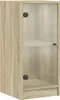 A tall, narrow cabinet with a glass door and a wooden finish. Náhľad obrázku produktu