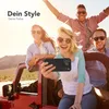Four friends are taking a selfie in a red jeep in a desert landscape. Produktbild-Vorschau
