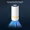 A white cylindrical device with a blue and red top, emitting blue light from its base, against a dark blue gradient background. Náhľad obrázku produktu