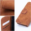 A collage of images showing a brown leather-like phone case with card slots. Produktbild-Vorschau