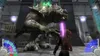 A large, monstrous creature is being fought by a character with a purple lightsaber in a futuristic indoor setting. Podgląd zdjęcia produktu