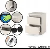 Collage of a small bedside table with multiple close-up views of its features and components. Náhľad obrázku produktu