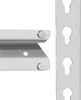 Close-up view of metal shelving components, showing a bracket with two rivets and a vertical strip with keyhole slots. Podgląd zdjęcia produktu